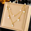 Pendant Necklaces MEYRROYU 316L Stainless Steel Double Layer Imitation Pearl Beaded Heart Butterfly Flower Necklace For Women Party Gather