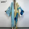 Kimonos Verano Kobiety Sukienka Print Done Cardigan Bluzka Kobieta Bluzka luźna swobodna plaża pokrywka boho sukienka Kaftan 240307