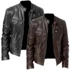 Jaqueta de couro masculina para homens adolescente gola alta jaqueta de couro punk para homens t240309
