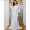 Kentsel seksi elbiseler artı beden kare boyun payet lüks ekstra uzun parıltı gece elbisesi büyük boyutlu kadınlar düğün ziyafet beyaz payet gece elbise l240309