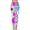 Leggings femininas retro círculos padrão calças de yoga bolsos brilhantes 60s impressão sexy push up vintage esportes collants estiramento