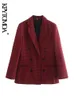 KPYTOMOA Frauen Mode Büro Tragen Zweireiher Karierten Blazer Mantel Vintage Langarm Taschen Weibliche Oberbekleidung Chic Tops 240228