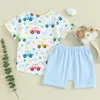 Giyim Setleri Toddler Bebek Erkekler Yaz Kıyafeti Kısa Kollu Araba Baskı T-Shirt Üstleri Elastik Bel Jogger Şort 2 PCS Giysi Set