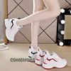 Casual Shoes Women's Leather Platform Sneakers Spring White High Heels Wedge Outdoor Sport Breathable Round Toe