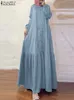 ザンゼアの女性ファッションイスラム教徒のドレス特大の春のサンドレス長袖マキシベスティドスローブエイドムバレクアバヤイシアム衣類240308