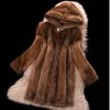 Hoge imitatie hele jas, dames nertsbont nieuwe middellange stijl met capuchonbont, wintervrijetijdskleding 362510