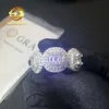 Yeni modaya uygun moissanit elmas yüzüğü erkekler için süper parlak baget rapçi cüba bağlantısı katı 925 gümüş hip hop