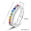 Cluster Rings ALLNOEL 925 Sterling Silver For Women Rainbow Colorful 2mm Zircon Double Lovely Unique Anniversary Gift Fine Jewelry