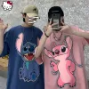 T-shirt Cartoon Stitch Angel Couple T-shirts à manches courtes Lâche Streetwear Vêtements de mode pour femmes hommes T-shirts imprimés mignons Tops d'été