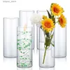 Vase 6PCSガラスシリンダーの花瓶バルク背の高いシリンダー花瓶フローティングキャンドルホルダー花柄の家庭花瓶フローラルウェディングホームデコレーションL240309
