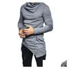 Heren T-shirts Mannen Longline T-shirt Designer Hoops Kraag Lange Mouw Hip Hop Effen Shirts Heren Onregelmatige Tops Tee1 Drop Levering Verschijnen Dhp8Z