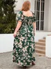 Urban Sexy Dresses GIBSIE Plus Size Square Neck Floral Print Puff Sleeve Kleid Frauen Sommer 2023 Urlaub Strand Bohemian Swing Lange Maxi Kleider L240309