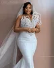 2024 Arabisch Aso Ebi Plus Size Wit Sheer Hals Trouwjurk Kralen Lovertjes Kant Stijlvolle Bruidsjurken Jurken ZJ022