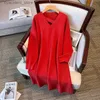 Vestidos Sexy Urbanos 155Kg Plus Size Mulheres Busto 160 Primavera Outono Novo Solto Longo Com Decote Em V Camisola Vestido Preto Vermelho Verde 5XL 6XL 7XL 8XL 9XL 10XL L240309