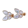 VanCF Collier de luxe diamant agate or 18 carats boucles d'oreilles papillon V or plaqué épais or rose or rose pour femme