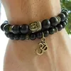 SN0139 lot de 2 bracelets bouddha bracelet Yoga et méditation hommes bracelets Agate mate bracelet Onyx noir 214i