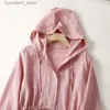 Abiti sexy urbani Rosa solido casual elastico in vita lino con cappuccio abito da donna giapponese manica lunga a-line abiti al ginocchio per le donne 2023 primavera L240309