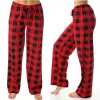 Capris Nuevo rojo pantalones Pama a cuadros negros para mujer, pantalones para dormir relajados en casa, ropa de dormir de algodón con cordón y botones