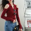 Women's Blouses 2024 Spring Women Single-breasted V-Neck Top Elegant Long Sleeve Office Shirt Slim Off Shoulder Sweet Solid