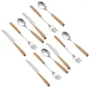 Dinnerware Sets 12 Pieces Cutlery Wood Stainless Steel Set Wooden Handle Flatware Knife Fork Spoon Tableware