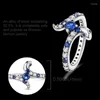 Bagues de cluster pour femmes 925 Sterling Silver Blue Crystal Blossom Fleur Vert CZ Serpent Fiançailles Fête De Mariage Bijoux En Or Rose