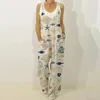 Tuta senza maniche Donna Estate Boho Floreale Gamba larga Pantaloni lunghi Pagliaccetti Cinturino da donna Taglie forti Pantaloni larghi da spiaggia casual 240308