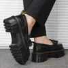 Piattaforma di design di lusso da donna punta tonda suola spessa scarpe pigre scarpe da donna in vera pelle britannica con aumento di altezza 240304