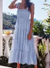 Casual Dresses Summer Women Long Dress Boho Print Maxi Female Holiday Beach Sundress Ladies Sexig Rygglöst band Vestidos de Mujer