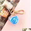 Clé de voiture Nouveau mignon Rose Porte-clés Amour Coeur Pendentif Fleur éternelle Porte-clés pour femmes Sac Ornements Clés de voiture Accessoires Couple Drop Deli Dhmn5