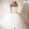 12M Baby White Baptism Dress Girl Ruffle Sleeve Birthday Princess Tutu Gown Flower Girl Wedding Party Dress 1st Communion Cloth 240226