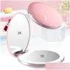 Compact Mirrors Usb Chargable Mini Led Makeup Mirror Portable Compact Pocket 3 Levels Brightness Light Hand 3X Magnifying Drop Deliver Dhryp