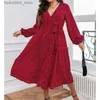 Vestidos sexy urbanos primavera verão plus size roupas para mulheres boêmio com decote em v polka dot impressão manga longa sexy solto laço vermelho na altura do joelho vestido l240309