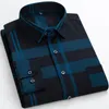 プラスサイズ6xl長袖メンズプリント格子縞の伸縮性カジュアルシャツ大規模なレギュラーフィットエレガントなソーシャルワークビジネスドレスシャツ240306