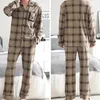 Jodimitty Automne Hiver Coton Pyjamas pour Hommes Casual Plaid Pyjama Ensembles Grande Taille À Manches Longues Vêtements De Nuit Confortable Pijama 240307