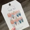 Handmade Long Coffin Press on Nails Glitter Reusable False Nails Suqare Artifical Acrylic Full Cover Nail Tips For girl XS S M L