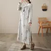 Casual Jurken Retro Dames Temperament Pluche Jurk Herfst Winter Gesp Afdrukken Chinese Stijl Verbetering Cheongsam Voor Vrouwen Z4870