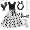 Urban Sexy Dresses Womens A-Line Rockabilly Dress Polka Dots Swing Dress Flare Dress with Accessories Set 1950s 60s Retro Vintage L240309