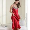 Womens Nightdress Lace Satin Nightgowns Sexig underkläder Long Chemise Sleepwear 240227