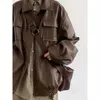 Jaqueta de couro da motocicleta dos homens bombardeiro piloto retro solto plutônio curto casaco japonês casual streetwear multi bolso tendência outwear 240226