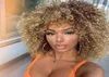 14 -calowe krótkie mieszane brązowe i blond syntetyczne peruki Afro Kinky Curly Perukę Czarnoczerwoną szarą różową odporną na ciepło włosy 3311071