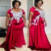 2024 ASO EBI ARABISK Röd sjöjungfru Mor till brudklänningarna Lace Pärled Satin Evening Prom Formal Party Birthday Celebrity Mother of Groom Gowns Dress ZJ059