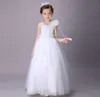 Super barato elegante menina casamento vestidos de dama de honra verão branco longo tule festa à noite princesa traje renda flor adolescente gir4494970