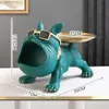 Decorative Objects Figurines Nordic Decor Sculpture Dog Big Mouth French Bulldog Butler with Metal Tray Table Decoration Statue for Live Room Dog Bulter T240309