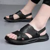 Sandálias verão masculino topcoat couro macio sola massagem praia sapatos casuais chinelos de dupla finalidade