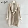 Purple Label Velvet Fur Women's Mid Length Fashionable Full Mink Coat Roll Up Sleeves 2023 New 376521