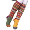 Meias femininas de algodão multicoloridas casuais meias listradas brilhantes