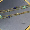 Designer Necklace VanCF Necklace Luxury Diamond Agate 18k Gold Turquoise Blue Sweater Chain Female Clover Pearl Chain Unique and Unique