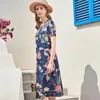 Casual Dresses Shirt Style Blue Chiffon Silk Floral Maxi Dress Women 2024 Summer Long Work Office Sexy Party Luxury Plus Size