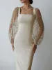 Sukienka długa biała sukienki siatki sukienki kobiety haft 2023 Letni ślub bandaż wysokiej talii Y2K Bodycon Party Night Maxi Prom vestido