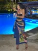 스커트 메쉬 미학적 인쇄 여성 멋진 섹시한 불규칙한 모양 독특한 스타일 사이드 레이스 의류 클럽웨어 여성 복장